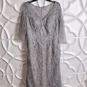 NEW La femme beaded lace mermaid gown dress lavender grey sz 12.  (87)